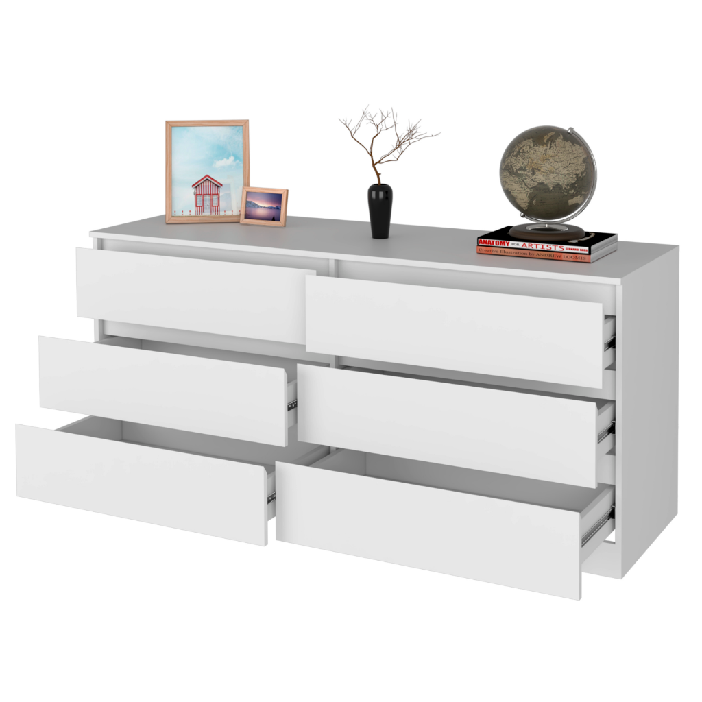 6 Drawer Double Dresser White Finish