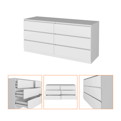 6 Drawer Double Dresser White Finish