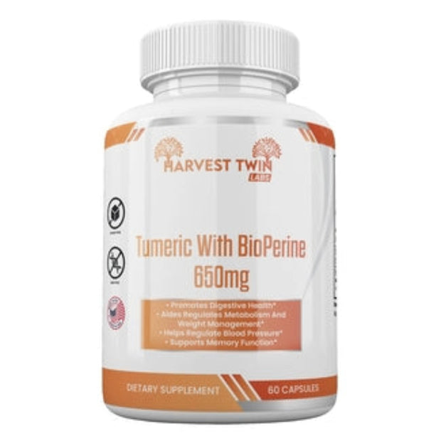 Harvest Twin Turmeric Supplement with BioPerine – 650mg – 60 Capsules