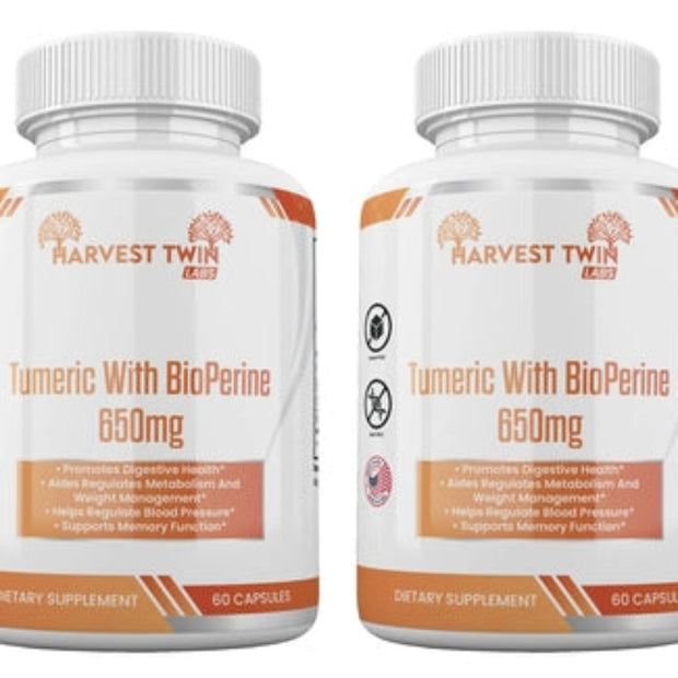 Harvest Twin Turmeric Supplement with BioPerine – 650mg – 60 Capsules