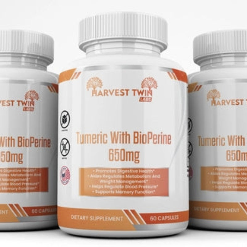 Harvest Twin Turmeric Supplement with BioPerine – 650mg – 60 Capsules
