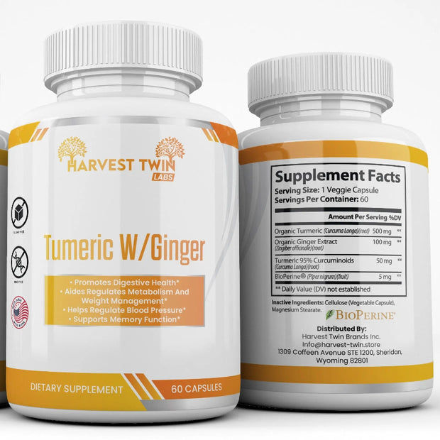 Harvest Twin Labs Turmeric W/Ginger Dietary Supplement – 60 Capsules