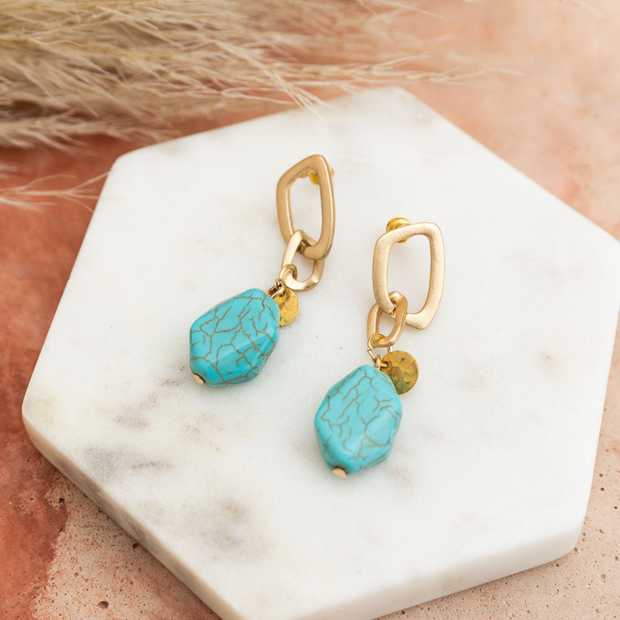 Pendientes de cadena con colgante de piedra turquesa