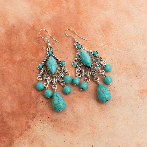 Pendientes vintage de plata y turquesa con forma de candelabro