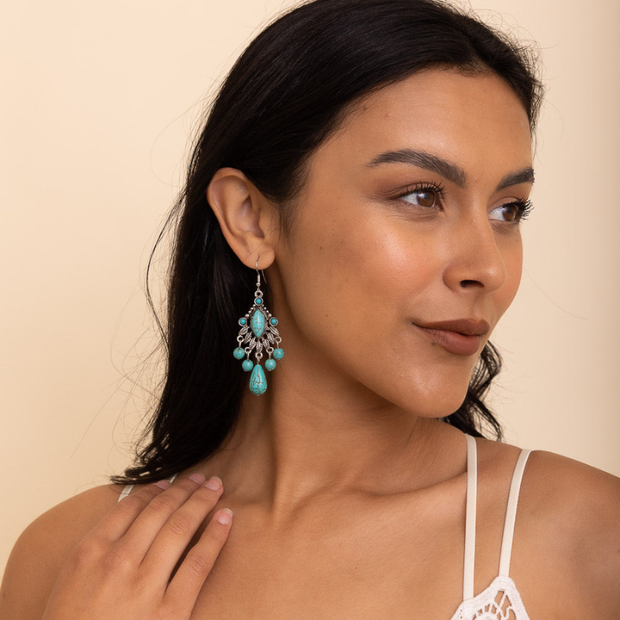 Pendientes vintage de plata y turquesa con forma de candelabro