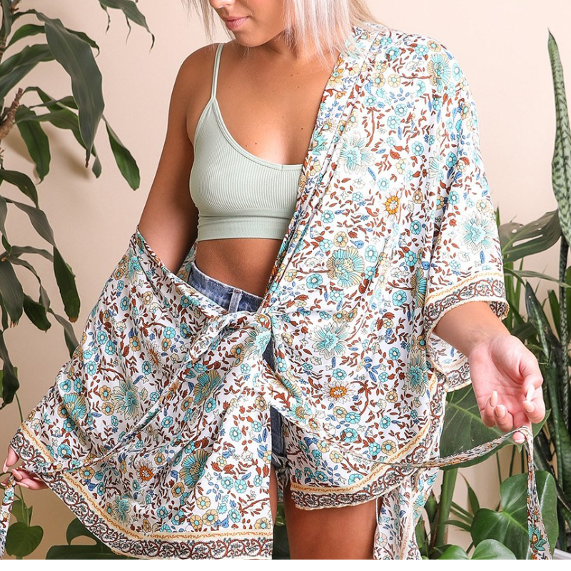 Boho Floral Tie Kimono