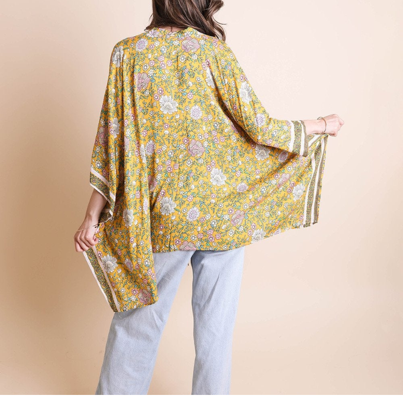 Boho Floral Tie Kimono