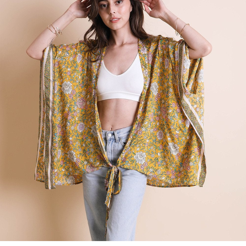 Boho Floral Tie Kimono