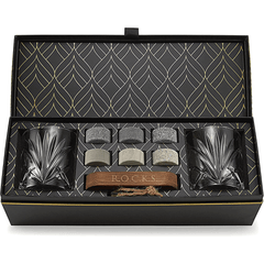 Coffret cadeau de pierres à whisky rafraîchissantes avec 2 verres en cristal de palmier 