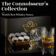 Coffret cadeau de pierres à whisky rafraîchissantes avec 2 verres en cristal de palmier 