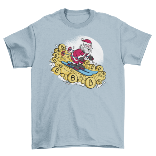 Santa skiing in bitcoins t-shirt