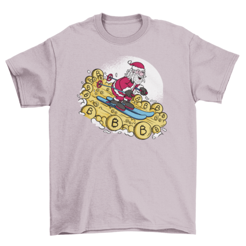 Santa skiing in bitcoins t-shirt