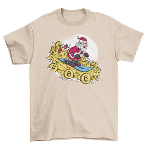 Santa skiing in bitcoins t-shirt