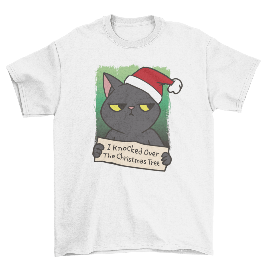 Christmas black cat tree t-shirt