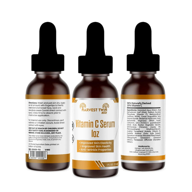 Harvest Twin Labs Vitamin C Serum 1oz – Skin Elasticity & Anti-Wrinkle Support