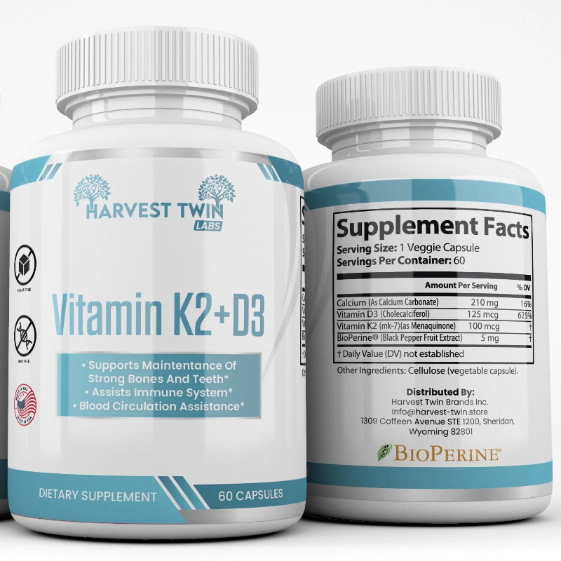 Harvest Twin Labs Vitamin K2 + D3 Capsules – Bone & Immune Support