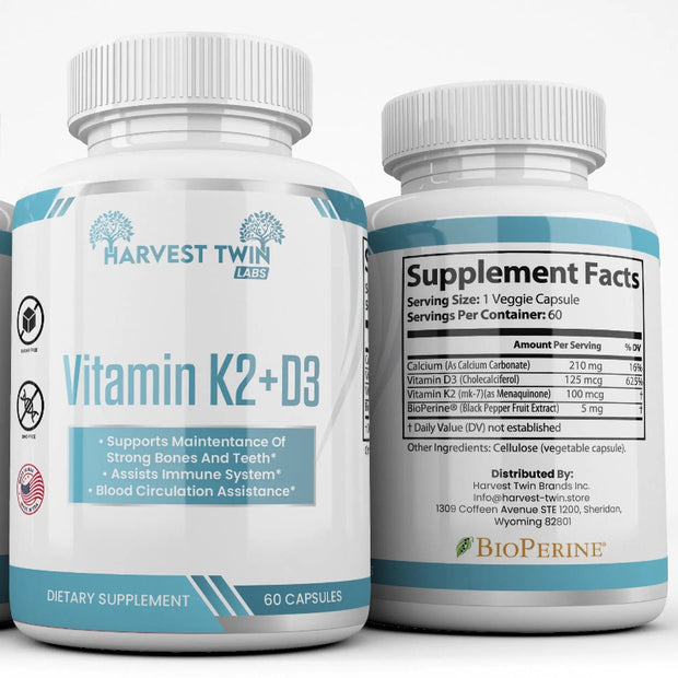 Harvest Twin Labs Vitamin K2 + D3 Capsules – Bone & Immune Support