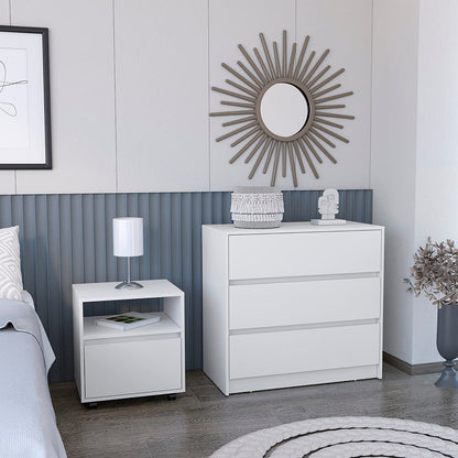 2 Piece Bedroom Set, Nightstand + Dresser, White Finish.