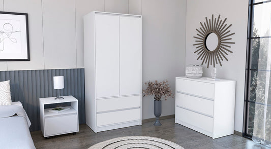 3 Piece Bedroom Set, Nightstand + Dresser+ Armoire, White.