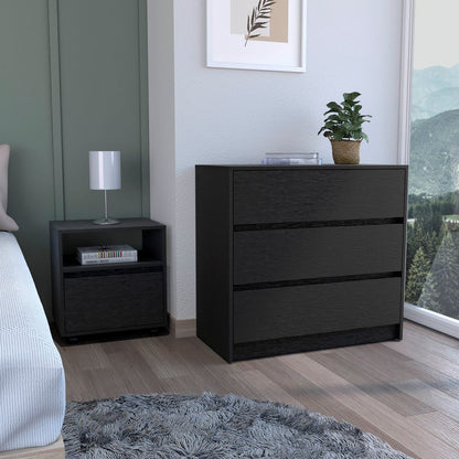 2 Piece Bedroom Set, Nightstand + Dresser, Black Wengue Finish.