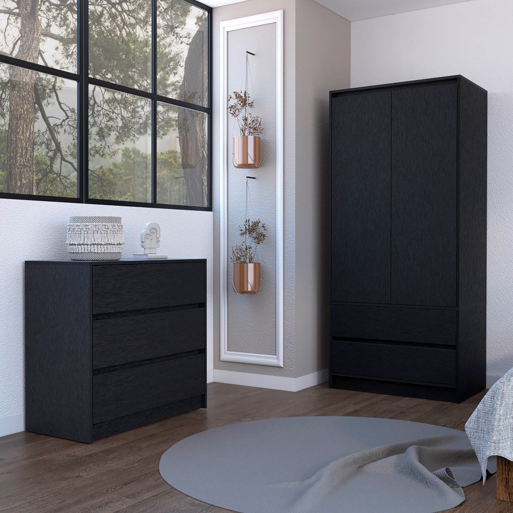 Black Wengue Finish, 2 Piece Bedroom Set, Dresser + Armoire