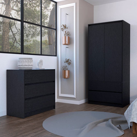 Black Wengue Finish, 2 Piece Bedroom Set, Dresser + Armoire