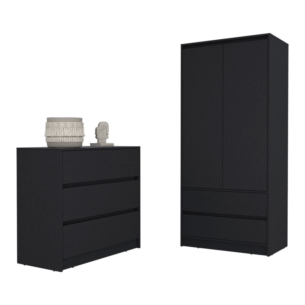 Black Wengue Finish, 2 Piece Bedroom Set, Dresser + Armoire