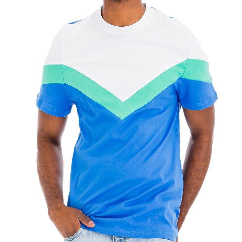 Men's Color Block T-Shirt in Blue, White, and Green