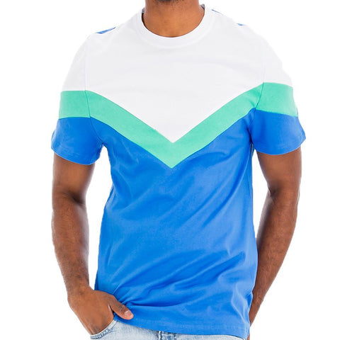 Men's Color Block T-Shirt in Blue, White, and Green