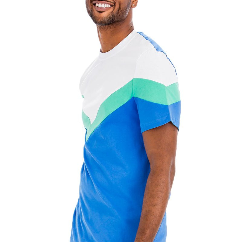 Men's Color Block T-Shirt in Blue, White, and Green