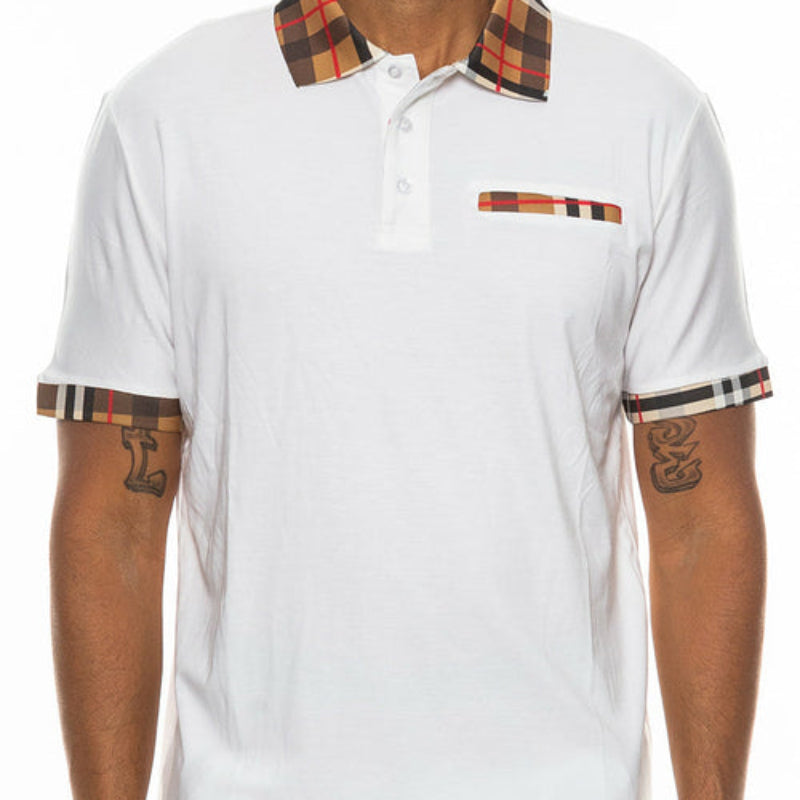 Men’s Polo Shirt with Burberry Checkered Trim and Pocket