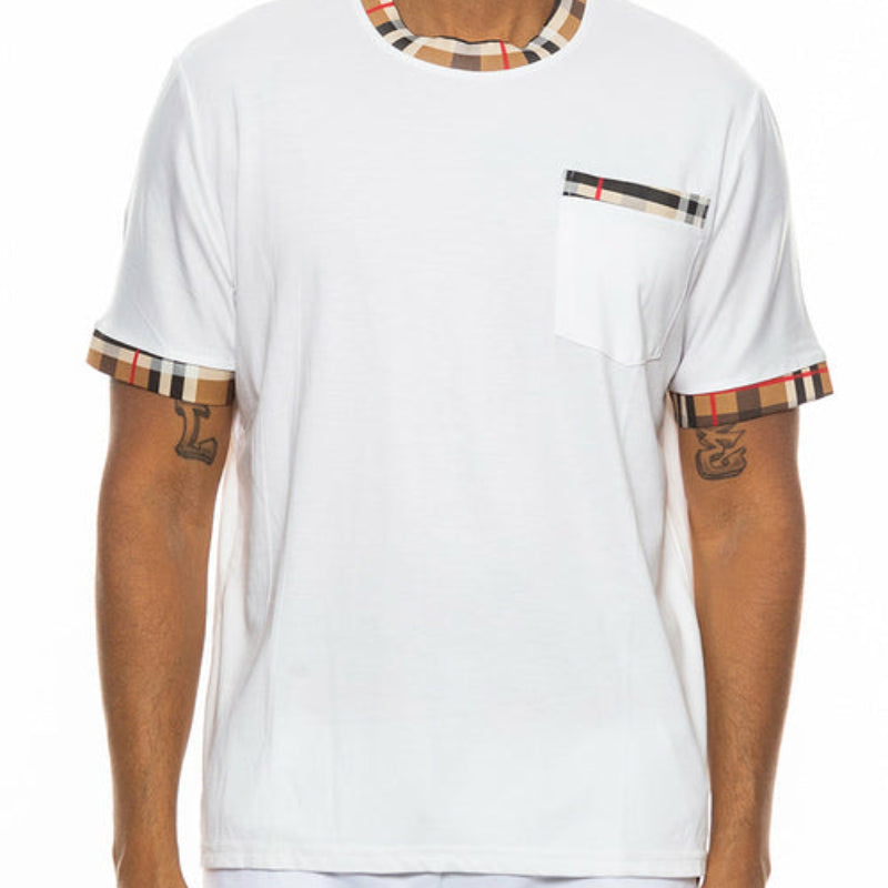 Premium Plaid Trim Pocket T-Shirt
