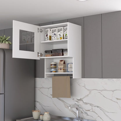 Kitchen Wall Cabinet, Three Shelves, White Finish