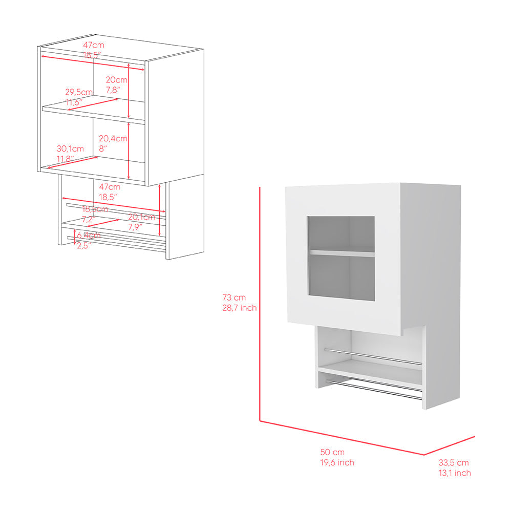 Kitchen Wall Cabinet, Three Shelves, White Finish