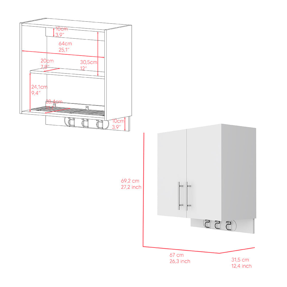 Wall Storage Cabinet, Four Cabinets, White Finish