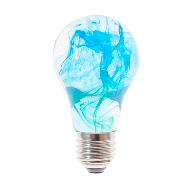 Blue Swirl Glass Decorative Light Bulb with Wooden and Metal Base