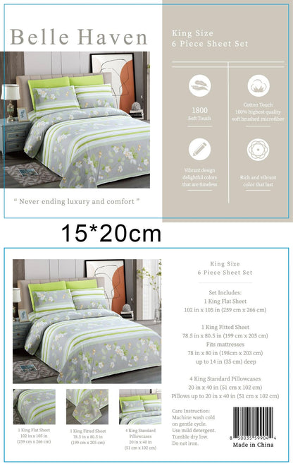 Belle Haven 6 Piece Sheet Set Bedding Sets (6 Styles)