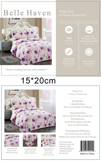 Belle Haven 6 Piece Sheet Set Bedding Sets (6 Styles)