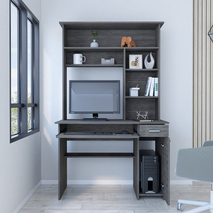 Computer Desk, Multi Shelves, Smokey Oak Finish