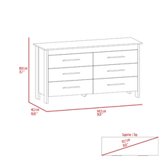 6 Drawer Double Dresser Wezz, Four Legs, Superior Top, Light Gray