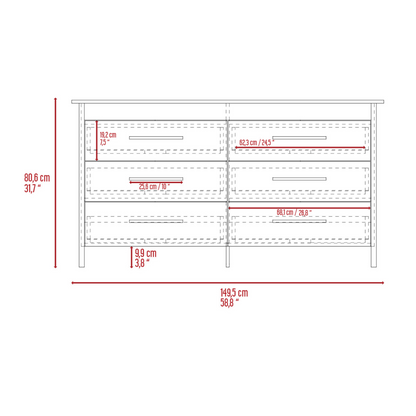 6 Drawer Double Dresser, Four Legs, Light Gray