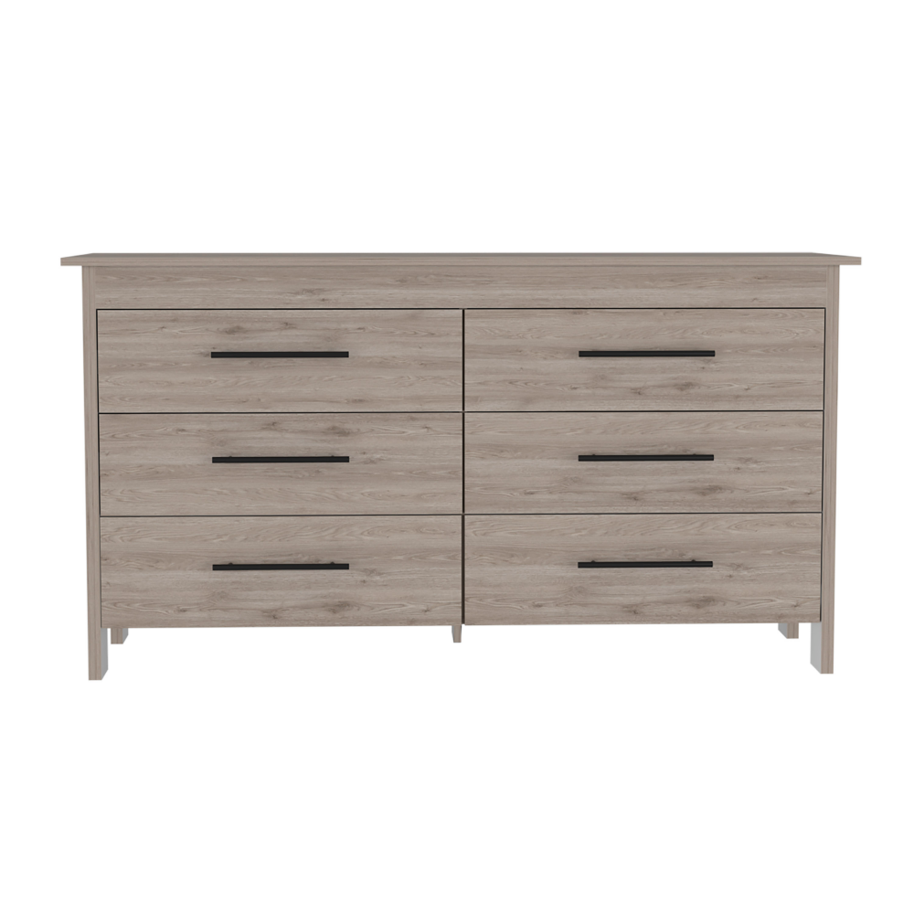 6 Drawer Double Dresser, Four Legs, Light Gray