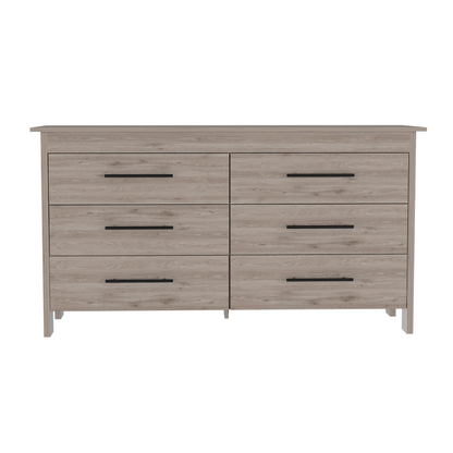 6 Drawer Double Dresser, Four Legs, Light Gray