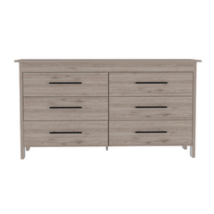 6 Drawer Double Dresser Wezz, Four Legs, Superior Top, Light Gray