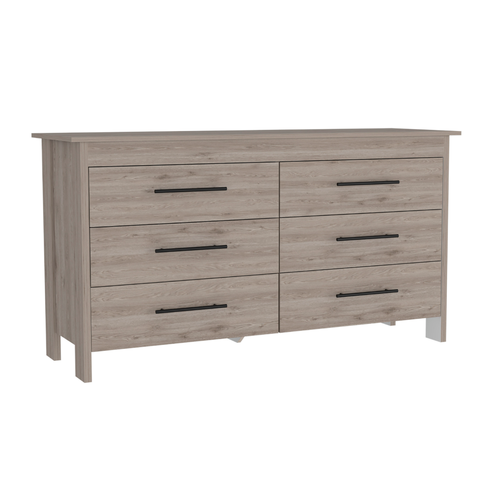 6 Drawer Double Dresser, Four Legs, Light Gray