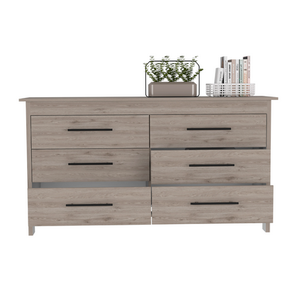 6 Drawer Double Dresser, Four Legs, Light Gray