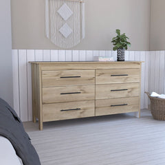 6 Drawer Double Dresser Wezz, Four Legs, Superior Top, Light Oak /