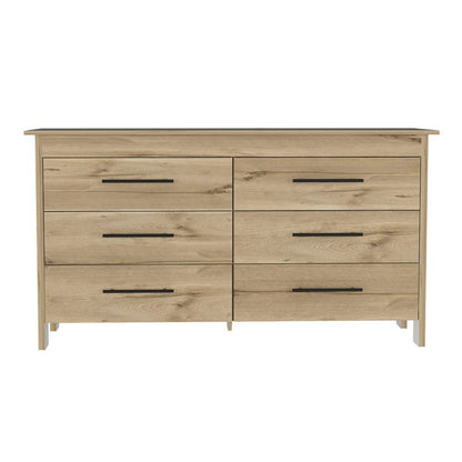 6 Drawer Double Dresser Wezz, Four Legs, Light Oak.