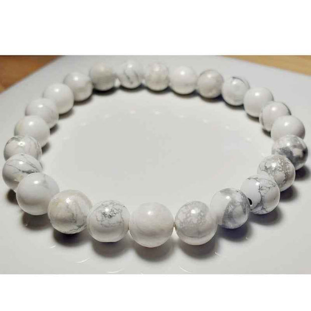 White Marble Beaded Bracelet Natural Stone Stretch Jewelry