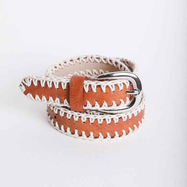 Vegan Leather Crochet Belt – Camel – Sustainable Fashion Accessory